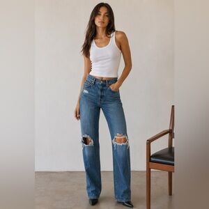 Lovers + Friends Distressed High-Rise Blue Jeans
